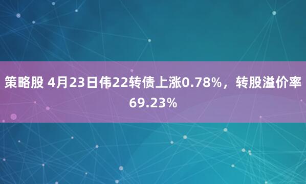 策略股 4月23日伟22转债上涨0.78%，转股溢价率69.23%